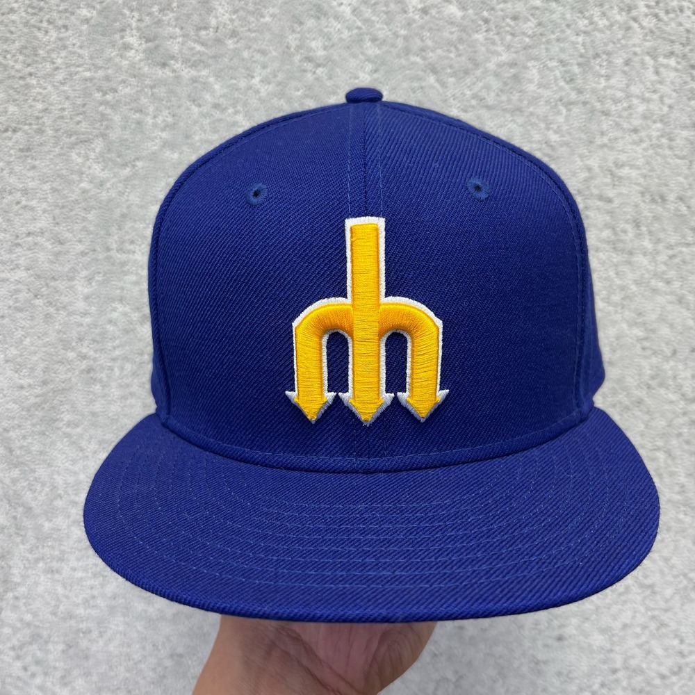 New Era 59FIFTY Fitted Hat Size 7 3/4 Blue Yellow Seattle Mariners Trident Logo